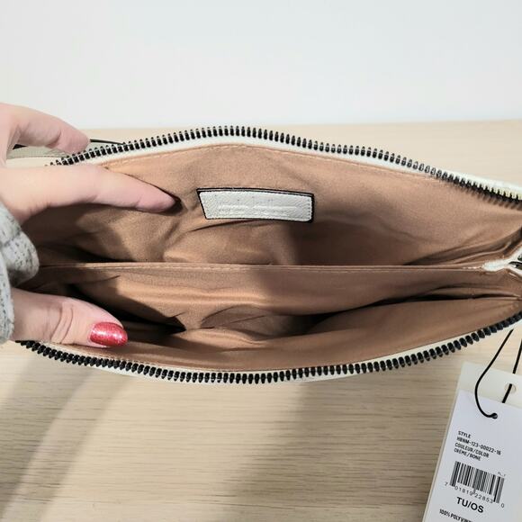 Nicole Miller Crossbody Shoulder Bag Purse Monogram Bone Creme Cream Top Zip - Picture 4 of 6